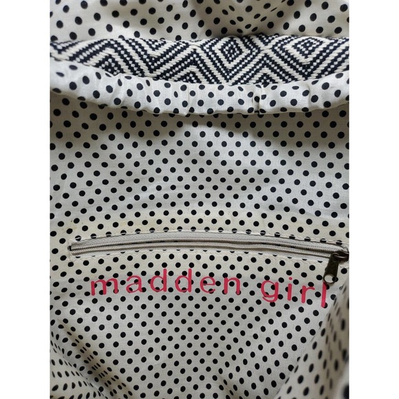 Madden Girl Bookbag Backpack Rucksack Ivory Black Med Embroidery Diamond Pattern